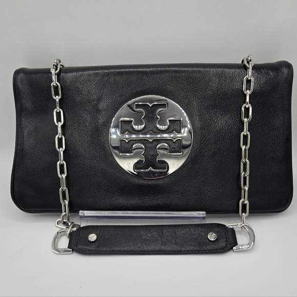 Tory Burch black leather Reva clutch bag like new! EUC! Silver tone hardware. - Picture 3 of 10
